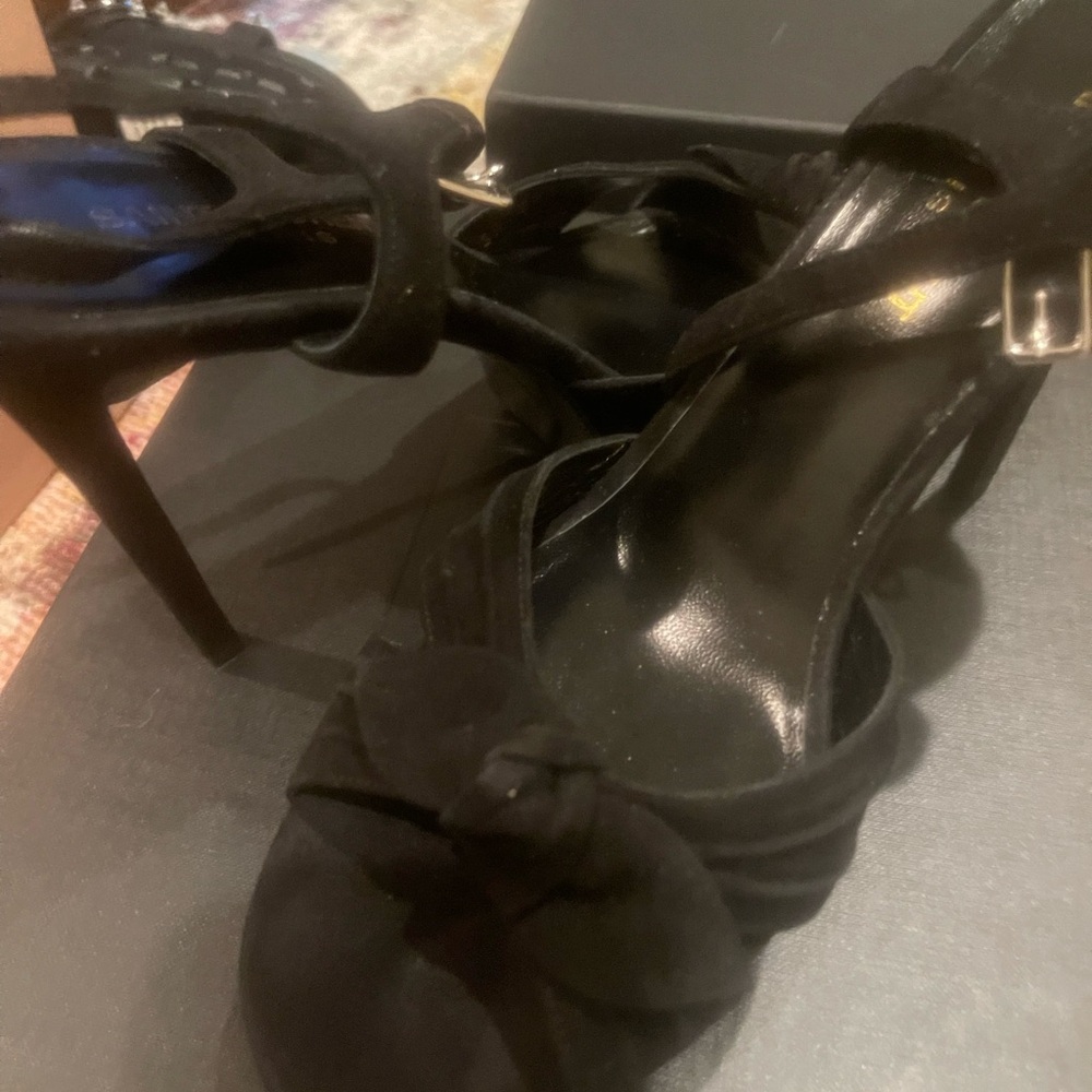 Saint Laurent bow accent suede heeled sandals